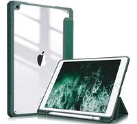 FINTIE Coque Compatible avec iPad 10.2 Pouces 9ème/8ème/7ème Génération (2021/2020/2019) - [Rangement de Stylet] Housse Arrière Transparente Claire Etui Antichoc Bords en TPU, Vert Bouteille