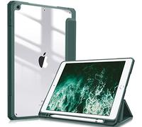 FINTIE Coque Compatible avec iPad 10.2 Pouces 9ème/8ème/7ème Génération (2021/2020/2019) - [Rangement de Stylet] Housse Arrière Transparente Claire Etui Antichoc Bords en TPU, Vert Forêt