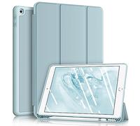 FINTIE Coque Compatible avec iPad 9e 2021 / 8e 2020 / 7e 2019 10.2" - [Rangement de Pencil] Housse de Protection Mince Etui Arrière en TPU, Sommeil/Réveil Automatique, Bleu Gelé
