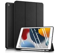 FINTIE Coque Compatible avec iPad 9e 2021 / 8e 2020 / 7e 2019 10.2" - [Rangement de Pencil] Housse de Protection Mince Etui Arrière en TPU, Sommeil/Réveil Automatique, Noir