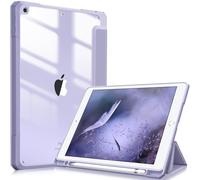 FINTIE Coque Compatible avec iPad 10.2 Pouces 9ème/8ème/7ème Génération (2021/2020/2019) - [Rangement de Stylet] Housse Arrière Transparente Claire Etui Antichoc Bords en TPU, Lilas