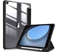FINTIE Coque Compatible avec iPad 10.2 Pouces 9ème/8ème/7ème Génération (2021/2020/2019) - [Rangement de Stylet] Housse Arrière Transparente Claire Etui Antichoc Bords en TPU, Noir