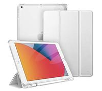 FINTIE Coque Compatible avec iPad 9e/8e/7e Génération 10.2 Pouces (2021/2020/2019) - [Rangement de Pencil] Coque Arrière Transparente Givrée Housse Etui Fin et Léger, Argent
