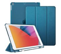 FINTIE Coque Compatible avec iPad 9e/8e/7e Génération 10.2 Pouces (2021/2020/2019) - [Rangement de Pencil] Coque Arrière Transparente Givrée Housse Etui Fin et Léger, Bleu-Vert