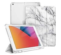 FINTIE Coque Compatible avec iPad 9e/8e/7e Génération 10.2 Pouces (2021/2020/2019) - [Rangement de Pencil] Coque Arrière Transparente Givrée Housse Etui Fin et Léger, Marbre Blanc