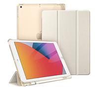 FINTIE Coque Compatible avec iPad 9e/8e/7e Génération 10.2 Pouces (2021/2020/2019) - [Rangement de Pencil] Coque Arrière Transparente Givrée Housse Etui Fin et Léger, Champagne Or