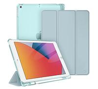 FINTIE Coque Compatible avec iPad 9e/8e/7e Génération 10.2 Pouces (2021/2020/2019) - [Rangement de Pencil] Coque Arrière Transparente Givrée Housse Etui Fin et Léger, Bleu Gelé
