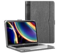 FINTIE Coque Compatible avec MacBook Air 13.6 Pouces M4 M3 M2 (2025-2022), Air 13 M1 (2020/2019/2018) et MacBook Pro 13 M2 M1 (2016-2022), Housse Folio avec Poche de Document, Gris/Noir
