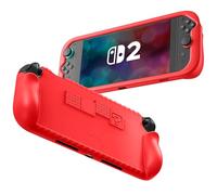 FINTIE Coque Compatible avec Nintendo Switch 2 (2025) - [Souple en Silicone] Étui de Protection avec 3 Emplacements pour Cartes de Jeu, Housse Antichoc et Ergonomique, Rouge