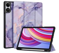 FINTIE Coque Compatible avec Redmi Pad Pro 12.1 Pouces - [Rangement de Stylet] Coque Fine avec Arrière en TPU Souple Etui Veille/Réveil Automatique, Marbre Lilas