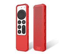 FINTIE Coque de Protection Compatible avec Apple TV Siri Remote 2022/2021 - Etui Léger et Antidérapant Résistant aux Chocs Coque en Silicone, Rouge