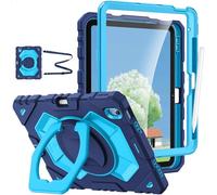 FINTIE Coque Enfant Antichoc pour iPad A16 11e Gén 11"/iPad 10e Gén 10.9" | Étui Robuste avec Support Rotatif et Bandoulière, Protection d'écran et Porte-Stylet, Bleu Marine