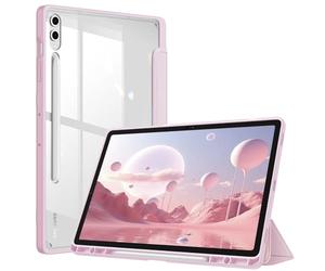 Fintie Coque Hybride Fine pour Samsung Galaxy Tab S10 Plus 2024/S9 FE Plus 5G 12,4" 2023 avec Porte-Stylo S, Coque arrière Transparente, Fonction Veille/réveil Automatique, Rose