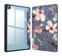 Fintie Coque Hybride Fine pour Samsung Galaxy Tab S6 Lite 10,4" 2024/2022/2020 avec Porte-Stylo S, Coque arrière Transparente Antichoc, Hibiscus en Fleurs