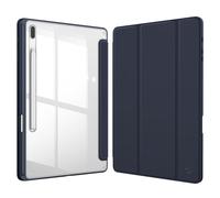 Fintie Coque Hybride Fine pour Samsung Galaxy Tab S8 Plus 2022/S7 FE 2021/S7 Plus 2020 12,4 Pouces avec Porte-Stylo S, Coque arrière Transparente, Fonction Veille/réveil Automatique, Bleu Marine