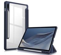 Fintie Coque Hybride Fine pour Samsung Galaxy Tab S8/Tab S7 11" (modèle SM-X700/X706/T870/T875/T878) avec Porte-Stylo S - Coque arrière Transparente - Bleu Marine