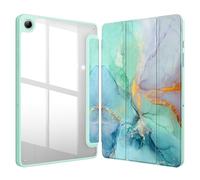 Fintie Coque Hybride pour Samsung Galaxy Tab A9 Plus/A9+ 5G 11" (modèle 2023, SM-X210/X216/X218), résistant aux Chocs, avec Dos Transparent, Fonction Veille/réveil Automatique, Effet marbre émeraude
