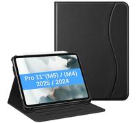 FINTIE Coque Multiposition pour iPad Pro 11 Pouces M5/M4 (2025/2024) | Housse avec Poche Frontale de Document, Etui avec Rangement de Stylet, Noir