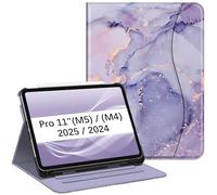 FINTIE Coque Multiposition pour iPad Pro 11 Pouces M5/M4 (2025/2024) | Housse avec Poche Frontale de Document, Etui avec Rangement de Stylet, Marbre Lilas