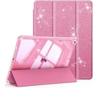 FINTIE Coque Compatible avec iPad 9e/8e/7e Génération 10.2 Pouces (2021/2020/2019) - [Série Pailleté] Etui Scintillant, Housse Transparente Brillante Antichoc, Rose