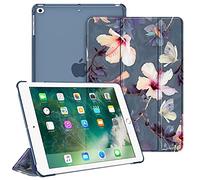 FINTIE Coque pour iPad 6ème/5ème Génération Version 9.7 Pouces 2018/2017 - Etui Mince et Léger Housse Arrière Semi-Transparent Support Protecteur Sommeil/Réveil Automatique, Fleur Hibiscus