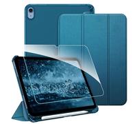 FINTIE Coque pour iPad (A16) 11e/10e Génération (11/10.9 Pouces, 2025/2022) - [avec Verre Trempé & Rangement de Stylet] Coque Rigide Transparente Givrée, Housse Fine Légère, Bleu Vert