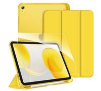 FINTIE Coque pour iPad (A16) 11e/10e Génération (11/10.9 Pouces, 2025/2022) - [avec Verre Trempé & Rangement de Stylet] Coque Rigide Transparente Givrée, Housse Fine Légère, Jaune Foncé