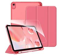 FINTIE Coque pour iPad (A16) 11e/10e Génération (11/10.9 Pouces, 2025/2022) - [avec Verre Trempé & Rangement de Stylet] Coque Rigide Transparente Givrée, Housse Fine Légère, Rose