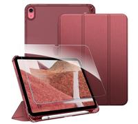 FINTIE Coque pour iPad (A16) 11e/10e Génération (11/10.9 Pouces, 2025/2022) - [avec Verre Trempé & Rangement de Stylet] Coque Rigide Transparente Givrée, Housse Fine Légère, Bourgogne