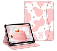FINTIE Coque pour iPad 11ème Génération 11 Pouces 2025 (A16), iPad 10ème Génération 10.9 Pouces 2022 - [Rangement de Stylet] Housse Multipositions Etui avec Poche de Document, Vache Fraise