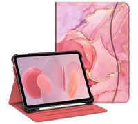 FINTIE Coque pour iPad (A16) 11ème Génération 11 Pouces 2025, iPad 10ème Génération 10.9 Pouces 2022 - [Rangement de Stylet] Housse Multipositions Etui avec Poche de Document, Marbre Rose