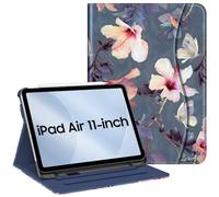 FINTIE Coque pour iPad Air 11 Pouces M3/M2 (2025/2024), iPad Air 5/4 10.9 Pouces (2022/2020) - [Rangement de Stylet] Etui Multipositions Housse avec Poche de Cartes, Fleur Hibiscus