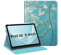 FINTIE Coque pour iPad Air 11 Pouces M3/M2 (2025/2024), iPad Air 5/4 10.9 Pouces (2022/2020) - [Rangement de Stylet] Etui Multipositions Housse avec Poche de Cartes, Fleur Abricotier