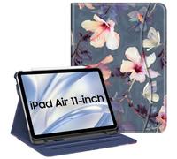 FINTIE Coque pour iPad Air 11 Pouces M3/M2 (2025/2024), iPad Air 5/4 10.9 Pouces (2022/2020) - [Rangement de Stylet] Etui Multipositions Housse avec Poche de Cartes, Fleur Hibiscus