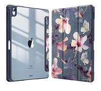 FINTIE Coque pour iPad Air 11 Pouces M4/M3/M2 (2026/2025/2024) et iPad Air 5/4 10.9 Pouces (2022/2020) - [Rangement de Stylet] Housse Transparente Claire Etui Antichoc, Fleur Hibiscus