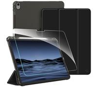FINTIE Coque pour iPad Air 13 Pouces 2025/2024 (M3/M2), Coque Translucide Givrée Housse Arrière Souple, [avec 1 Verre Trempé & Rangement de Stylet] Étui Fin Léger Sommeil/Réveil Auto, Noir