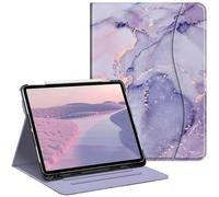 FINTIE Coque pour iPad Air 13 Pouces M3/M2 (2025/2024) - [Rangement de Stylet] Housse Folio Multipositions avec Poche de Document Etui Veille/Réveil Auto, Marbre Lilas