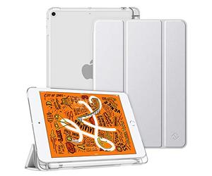 FINTIE Coque pour iPad Mini 5e Génération 7,9 Pouces 2019 - Housse Mince Léger Semi-Transparent Protecteur, Etui avec Porte-Stylet pour Pencil Fonction Sommeil/Réveil Automatique, Argent