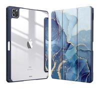 FINTIE Coque pour iPad Pro 11 Pouces(4e/3e/2e/1re Génération, 2022-2018) | Étui Transparent Claire avec Rangement Stylet, Housse de Protection Antichoc, Marbre Océan
