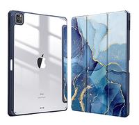FINTIE Coque pour iPad Pro 12.9 Pouces 6e/5e/4e/3e Génération (2022-2018) | Housse Arrière Transparente Claire avec Porte-stylet Intégré, Etui Antichoc, Marbre Océan