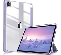FINTIE Coque pour iPad Pro 12.9 Pouces 6e/5e/4e/3e Génération (2022-2018) | Housse Arrière Transparente Claire avec Porte-stylet Intégré, Etui Antichoc, Lilas
