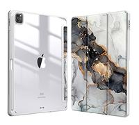 FINTIE Coque pour iPad Pro 12.9 Pouces 6ème/5ème/4ème/3ème Génération (2022/2021/2020/2018) - [Rangement de Pencil] Housse Arrière Transparente Claire Etui Antichoc, Marbre Nuageux