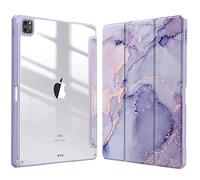 FINTIE Coque pour iPad Pro 12.9 Pouces 6ème/5ème/4ème/3ème Génération (2022/2021/2020/2018) - [Rangement de Pencil] Housse Arrière Transparente Claire Etui Antichoc, Marbre Lilas