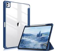 FINTIE Coque pour iPad Pro 13 Pouces 2024 M4 - [Rangement de Stylet] Coque Arrière Transparente Claire, Housse Antichoc avec Bord en TPU Étui Pliable, Bleu Naval