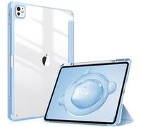 FINTIE Coque pour iPad Pro 13 Pouces 2024 M4 - [Rangement de Stylet] Coque Arrière Transparente Claire, Housse Antichoc avec Bord en TPU Étui Pliable, Bleu Ciel