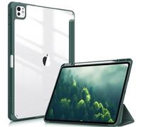FINTIE Coque pour iPad Pro 13 Pouces M5/M4 (2025/2024) - [Rangement de Stylet] Coque Arrière Transparente, Housse Antichoc avec Bord en TPU Étui Pliable, Vert Minuit