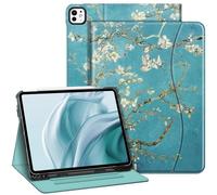FINTIE Coque pour iPad Pro 13 Pouces M5/M4 (2025/2024), [Rangement de Stylet] Housse Multipositions avec Poche de Document, Etui Folio Veille/Réveil Auto, Fleur Abricotier