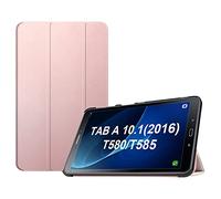 FINTIE Coque pour Samsung Galaxy Tab A 10.1 Pouces 2016 (SM-T580/T585) | Coque Fine et Légère, Housse Arrère Rigide, Étui à Rabat Pliable, Or Rose