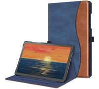 FINTIE Coque pour Samsung Galaxy Tab A9 Plus (Tab A9+) 11 Pouces 2023 (SM-X210/X216/X218), Housse Folio et Multipositions, Etui avec Poche de Document, Bleu/Marron