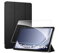 FINTIE Coque pour Samsung Galaxy Tab A9 Plus (Tab A9+) 11 Pouces 2023, Étui Rigide Housse Fine Légère Rabat Pliable avec Verre Trempé, Noir